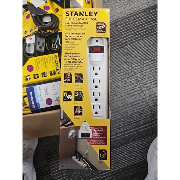New Stanley 33216 6 Outlet White Phone & Fax Surge Suppressor - Picture 3 of 3